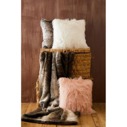 Orsina Mocha Ombre Square Faux Fur Cushion, Luxe Feather-Filled Throw Pillow With Faux-Suede Reverse - thumbnail 8