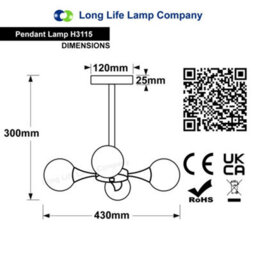 Long Life Lamps Company Antique Brass Ceiling Pendant Light With 4 Opal Globe Frosted Glass Lamp Shades H3115 - thumbnail 2