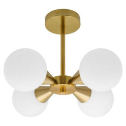 Long Life Lamps Company Antique Brass Ceiling Pendant Light With 4 Opal Globe Frosted Glass Lamp Shades H3115