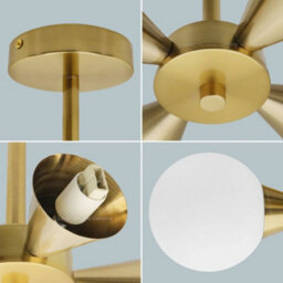 Long Life Lamps Company Antique Brass Ceiling Pendant Light With 4 Opal Globe Frosted Glass Lamp Shades H3115 - thumbnail 6