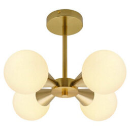 Long Life Lamps Company Antique Brass Ceiling Pendant Light With 4 Opal Globe Frosted Glass Lamp Shades H3115 - thumbnail 3