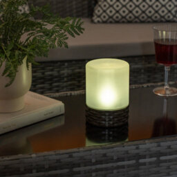 Valuelights Solar Powered Outdoor Garden Rattan Table Lamp With Frosted Glass Shade