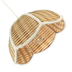 Happy Homewares Vintage Victorian Rattan Pendant Shade With White Embroidered Trim - thumbnail 5