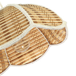 Happy Homewares Vintage Victorian Rattan Pendant Shade With White Embroidered Trim - thumbnail 4