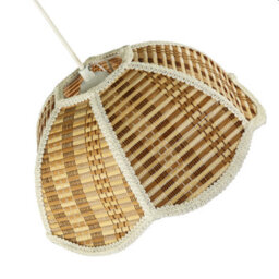 Happy Homewares Vintage Victorian Rattan Pendant Shade With White Embroidered Trim - thumbnail 3
