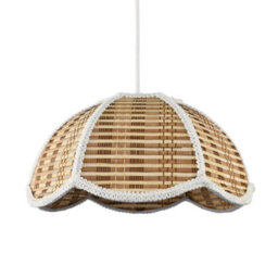 Happy Homewares Vintage Victorian Rattan Pendant Shade With White Embroidered Trim - thumbnail 2
