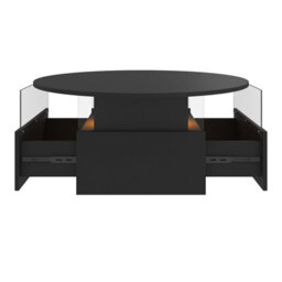 Keepreaper Black Round Top Coffee Table With Led Light 2 Sliding Storage Drawers Center Table For Home Office
