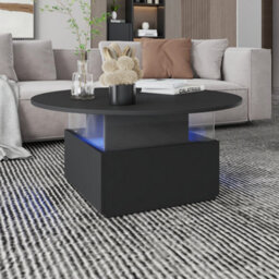 Keepreaper Black Round Top Coffee Table With Led Light 2 Sliding Storage Drawers Center Table For Home Office - thumbnail 7
