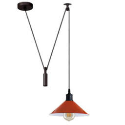 Industrial Pendant Light With Orange Metal Cone Shade, Adjustable 2M Hanging Cord, E26 Ceiling Light Fixture For Kitchen Island - thumbnail 1