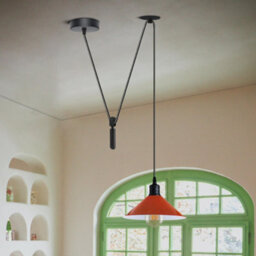 Industrial Pendant Light With Orange Metal Cone Shade, Adjustable 2M Hanging Cord, E26 Ceiling Light Fixture For Kitchen Island - thumbnail 2