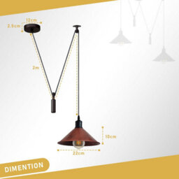 Industrial Pendant Light With Orange Metal Cone Shade, Adjustable 2M Hanging Cord, E26 Ceiling Light Fixture For Kitchen Island - thumbnail 5