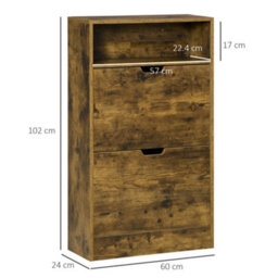 Wyld Haus Zilado Rustic Brown Slim Shoe Cabinet - 2 Flip Doors, Adjustable Shelves, Fits 12 Pairs - thumbnail 4