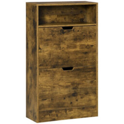 Wyld Haus Zilado Rustic Brown Slim Shoe Cabinet - 2 Flip Doors, Adjustable Shelves, Fits 12 Pairs - thumbnail 2