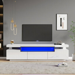 Btm 160Cm High Gloss Tv Stand Cabinet For 70 Inch Tv With Led Lights 3 Drawers And 3 Open Storage For Bedroom Or Living Room - thumbnail 3