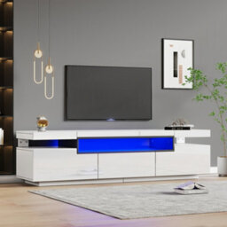 Btm 160Cm High Gloss Tv Stand Cabinet For 70 Inch Tv With Led Lights 3 Drawers And 3 Open Storage For Bedroom Or Living Room