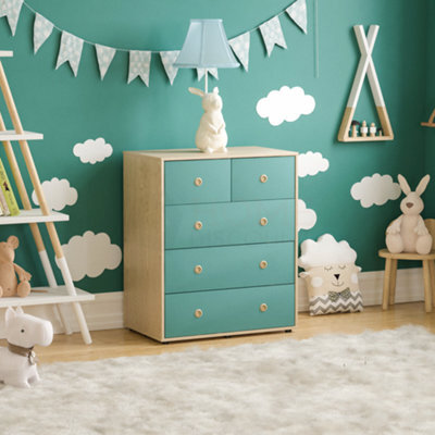 Lassic Vida Designs Neptune Blue & Oak 5 Drawer Chest (H)760mm (W)647mm (D)395mm - image 1
