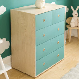 Lassic Vida Designs Neptune Blue & Oak 5 Drawer Chest (H)760mm (W)647mm (D)395mm - thumbnail 4