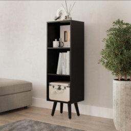 Urbn-Living Urbnliving 80Cm Height 3 Tier Black Wooden Storage Cube Bookcase Scandinavian Style Black Legs - thumbnail 2