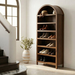 Wyld and Coco Luxecasa Shoe Storage Cabinet, Dark Brown Mdf, 6 Adjustable Compartments, Tall Compact Design - thumbnail 2