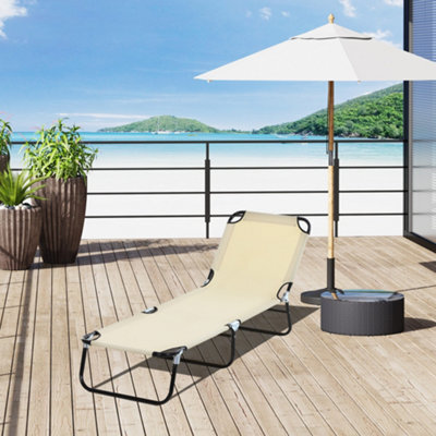 Outsunny Folding Lounge Chair Outdoor Chaise Lounge For Bench Patio Beige - image 1