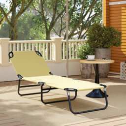 Outsunny Folding Lounge Chair Outdoor Chaise Lounge For Bench Patio Beige - thumbnail 8