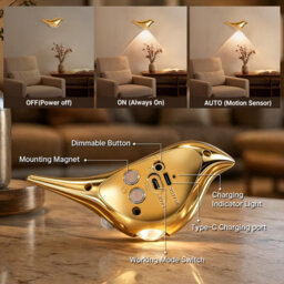 Gold Bird Wall Sconce, Rechargeable Motion Sensor Wall Light,no Wiring Needed For Bedroom Hallway Stairway Entryway(Right) - thumbnail 2