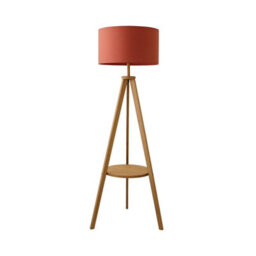 ValueLights Morrigan Mid Wood Shelf Floor Lamp With Rust Drum Shade And Bulb - thumbnail 6