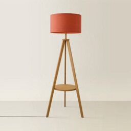 ValueLights Morrigan Mid Wood Shelf Floor Lamp With Rust Drum Shade And Bulb - thumbnail 3