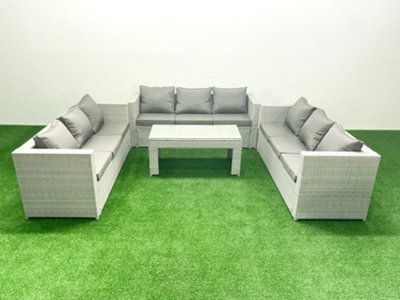 Fimous Rattan Garden Outdoor Furniture Set 9 Seater Garden Sofa Oblong Coffee Table Set Light Grey - image 1