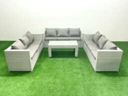 Fimous Rattan Garden Outdoor Furniture Set 9 Seater Garden Sofa Oblong Coffee Table Set Light Grey - thumbnail 2