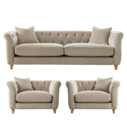 Furnishings For Less UK Elsie Velvet Chesterfield Plush Velvet Putty 3 Seater + 2X Armchair Set - thumbnail 1