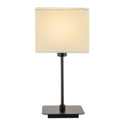 Happy Homewares Contemporary Matte Black Bedside Table Lamp With White Cotton Fabric Shade - thumbnail 3