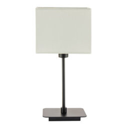 Happy Homewares Contemporary Matte Black Bedside Table Lamp With White Cotton Fabric Shade - thumbnail 4