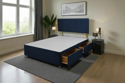 Knight Sleep Emily Navy Plush 5Ft Divan Bed Base With 4 Drawers & Headboard - King Size