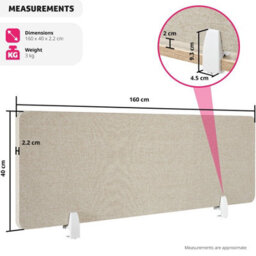 Tectake Desk Partition Noisy - Sound-Absorbing 160 X 40 Cm - Beige - thumbnail 6