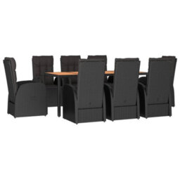 Berkfield 9 Piece Garden Dining Set Black Poly Rattan&solid Wood Acacia - thumbnail 3