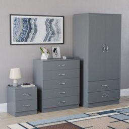 Lassic Vida Designs Riano 3 Piece Bedroom Set (2 Drawer Bedside Chest, 5 Drawer Chest, 2 Door 2 Drawer Wardrobe), Grey - thumbnail 6