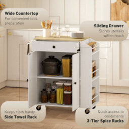 Homcom Kitchen Island With 3-Tier Spice Rack, Kitchen Cart With Towel Rack - thumbnail 4