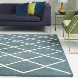 Diamond Teal Wool Chequered Geometric Luxurious Modern Handmade Rug For Living Room And Bedroom-200Cm X 290Cm - thumbnail 1