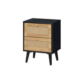 Swish Furniture Manila Black & Pvc Rattan 2 Drawer Bedside Table Nightstand Chest Bedroom Storage Furniture - thumbnail 2