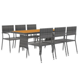 Berkfield 7 Piece Outdoor Dining Set Poly Rattan Grey - thumbnail 3