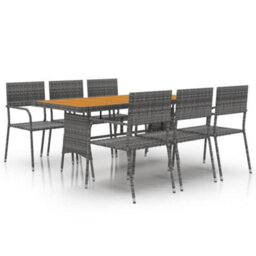 Berkfield 7 Piece Outdoor Dining Set Poly Rattan Grey - thumbnail 2