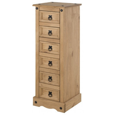 Mercers Furniture Corona Narrow 6 Drawer Bedside Table Cabinet Chest Solid Wood Pine Wooden Tall Slim With Mexican Styling - image 1