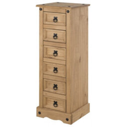 Mercers Furniture Corona Narrow 6 Drawer Bedside Table Cabinet Chest Solid Wood Pine Wooden Tall Slim With Mexican Styling - thumbnail 1