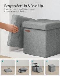 Songmics Storage Ottoman Duo, Bedroom Seating Set, Footrest Bench With Storage Compartments, Light Grey - thumbnail 5