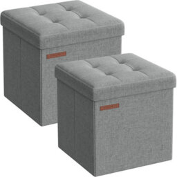 Songmics Storage Ottoman Duo, Bedroom Seating Set, Footrest Bench With Storage Compartments, Light Grey - thumbnail 6