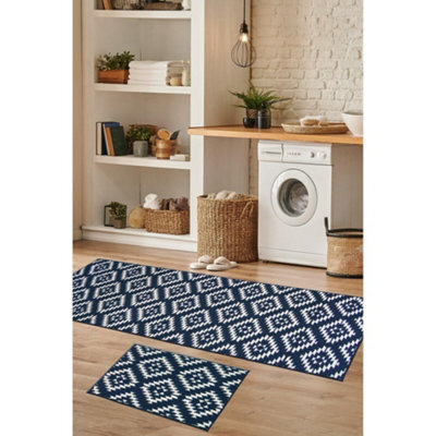 Melrose Deco Mat Navy Aztec Runner Rug & Matching Floor Mat 57/150Cm & 57/40Cm - image 1