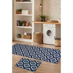 Melrose Deco Mat Navy Aztec Runner Rug & Matching Floor Mat 57/150Cm & 57/40Cm
