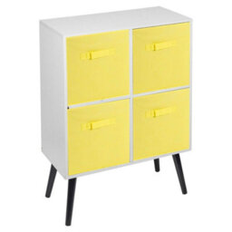 Urbn-Living Urbnliving 61Cm Height 4 Cube White Wooden Bookcase With Pine Legs Shelf Storage Yellow Drawers