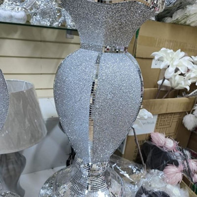 Biznest Crushed Diamond Ceramic Silver Vase Diamante Bling Home Decoration Ornament